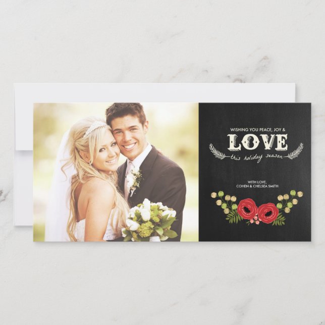 Tarjeta fotográfica de Navidad | Chalkboard Floral (Anverso)