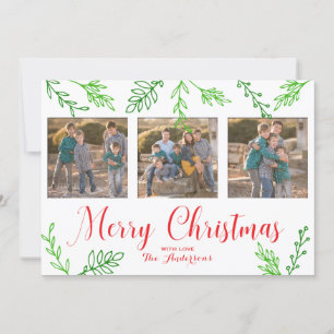 Tarjeta fotográfica de Navidad con hojas de mano