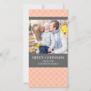 Tarjeta fotográfica de navidad Coral Gray Quatrefo