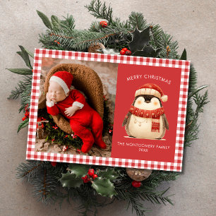 Tarjeta fotográfica de Navidad Cute Gingham Check