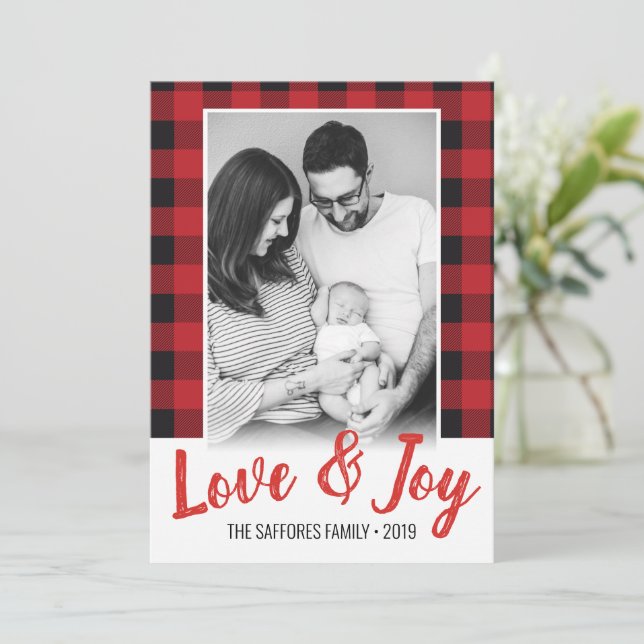Tarjeta fotográfica de navidad de amor y alegría (Anverso de pie)