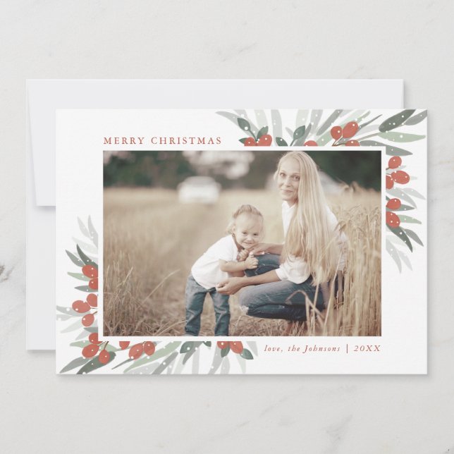 Tarjeta fotográfica de Navidad de Berries congelad (Anverso)