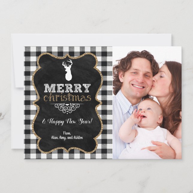 Tarjeta fotográfica de Navidad de Búfalo Check (Anverso)