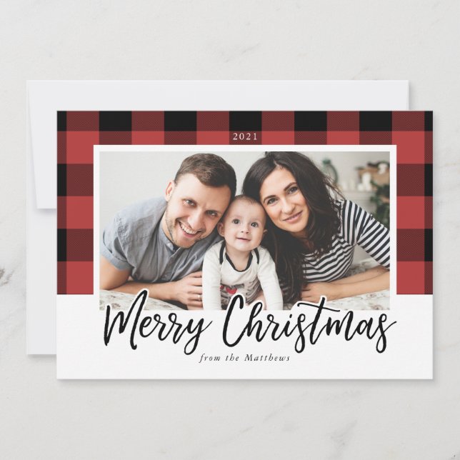 Tarjeta fotográfica de Navidad de Búfalo Check (Anverso)