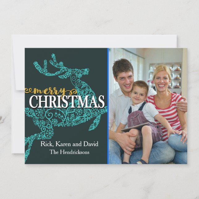 Tarjeta fotográfica de Navidad de fondo de reno (Anverso)