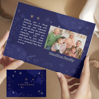 Tarjeta fotográfica de Navidad de la familia azul