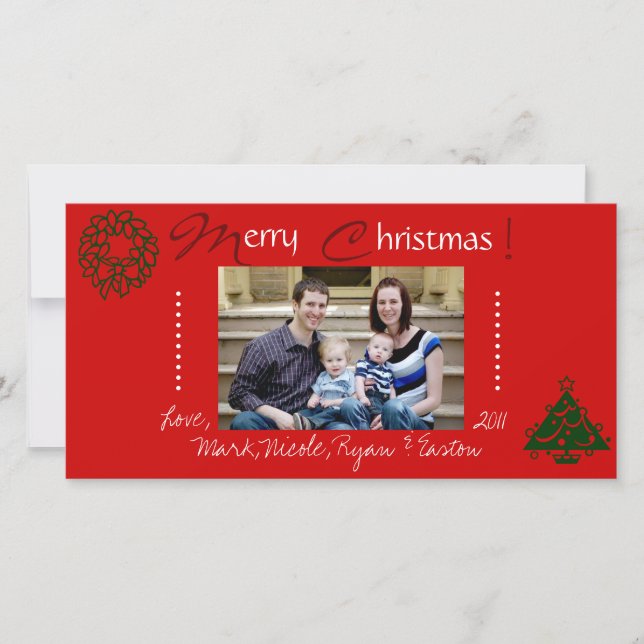 Tarjeta fotográfica de Navidad de la familia roja (Anverso)