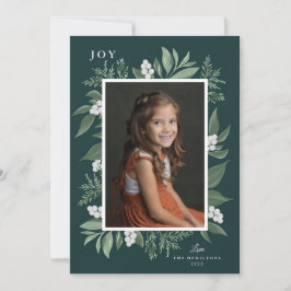 Tarjeta fotográfica de navidad de marco botánico
