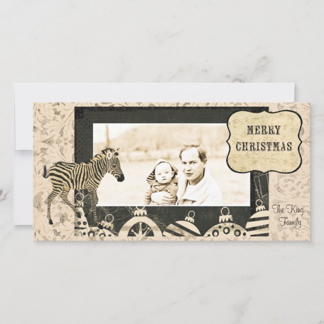 Tarjeta fotográfica de Navidad de marfil y cebra n (Anverso)