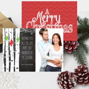 Tarjeta fotográfica de navidad de ornamento rojo l
