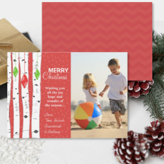 Tarjeta fotográfica de navidad de ornamento rojo l