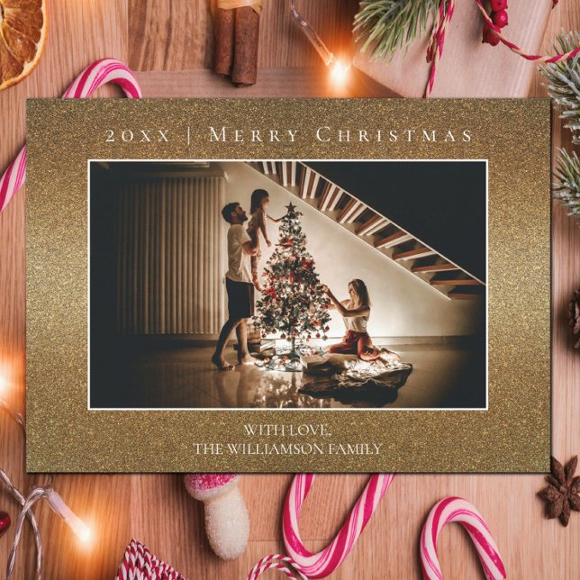 Tarjeta fotográfica de Navidad de Purpurina de oro (Gold Glitter Christmas Photo Card)