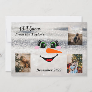 Tarjeta fotográfica de Navidad de Snowman sonrient