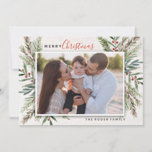 Tarjeta fotográfica de Navidad de Winter Greenery