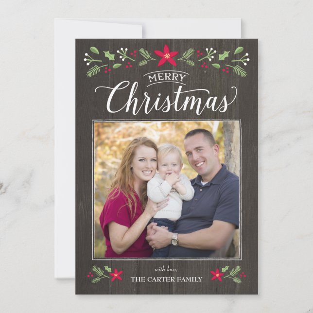 Tarjeta fotográfica de Navidad Folk Floral (Anverso)