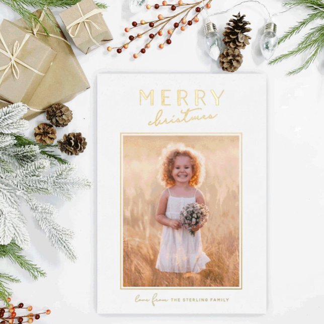 Tarjeta fotográfica de Navidad Modern Gold Merry (Subido por el creador)