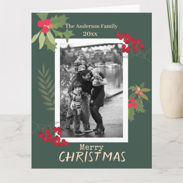 Tarjeta fotográfica de navidad navideña de berries (Anverso)