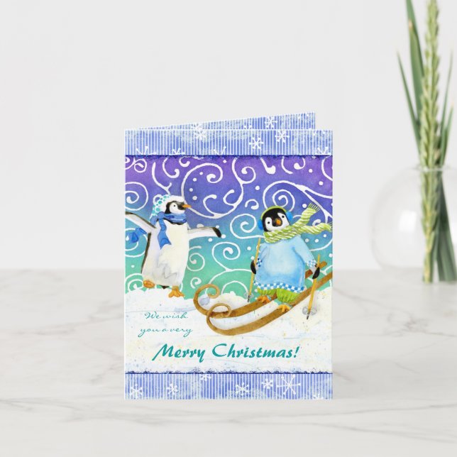 Tarjeta fotográfica de Navidad para el Pingüino de (Anverso)