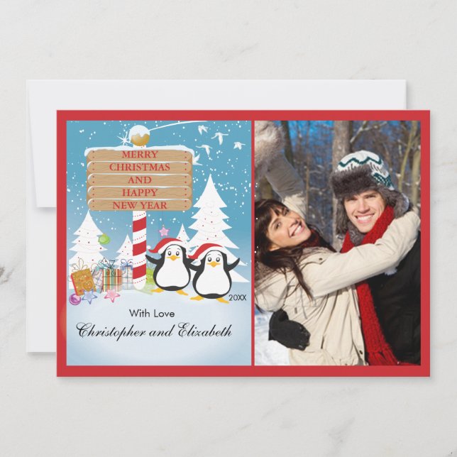 Tarjeta fotográfica de Navidad para parejas felice (Anverso)