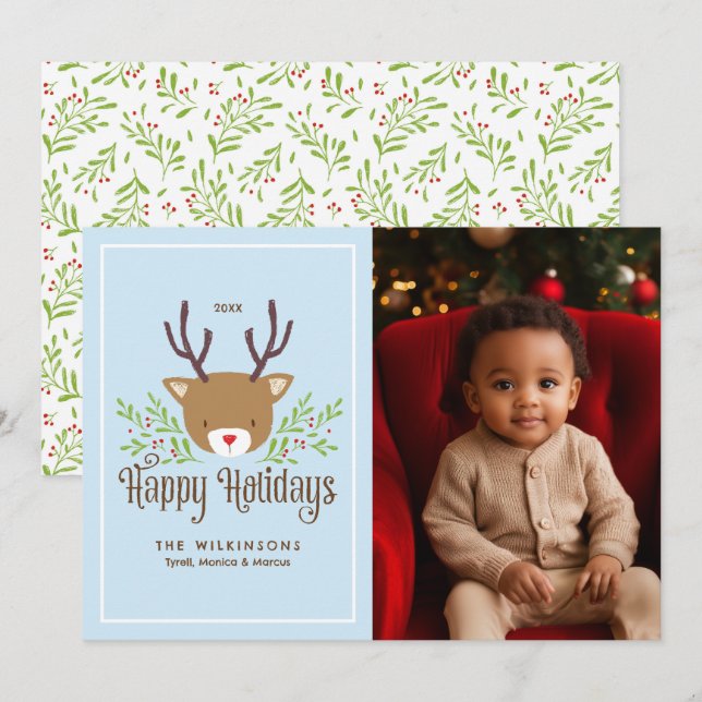 Tarjeta fotográfica de Navidad para renos felices  (Anverso / Reverso)