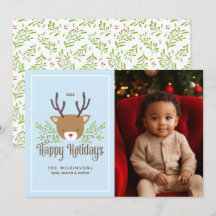 Tarjeta fotográfica de Navidad para renos felices