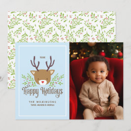 Tarjeta fotográfica de Navidad para renos felices 