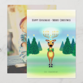 Tarjeta fotográfica de Navidad para renos Menorah 