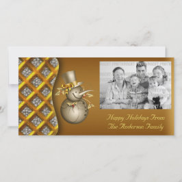 Tarjeta fotográfica de Navidad para Snowmen de oro