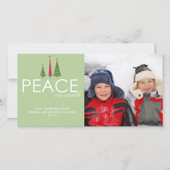 Tarjeta fotográfica de Navidad Peace on Earth (Anverso)