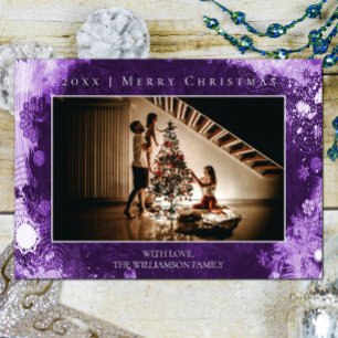 Tarjeta fotográfica de Navidad Purple Frost Snowfl