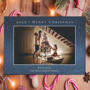 Tarjeta fotográfica de Navidad Purpurina azul