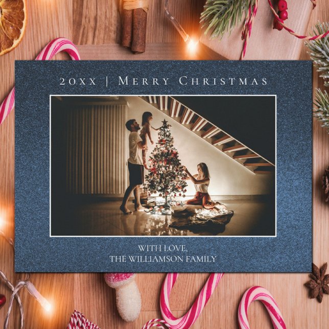 Tarjeta fotográfica de Navidad Purpurina azul (Blue Glitter Christmas Photo Card)