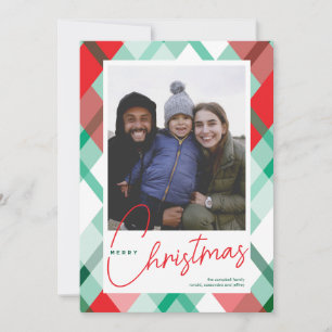 Tarjeta fotográfica de Navidad Red Green Plaid