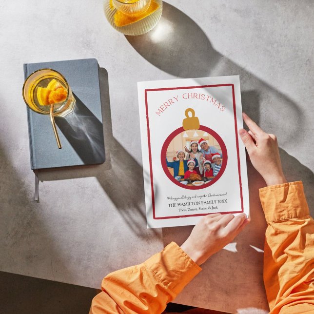 Tarjeta fotográfica de navidad Red & White Bow Coq (Subido por el creador)