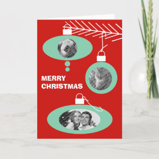 Tarjeta fotográfica de Navidad retro - Ornamentos 