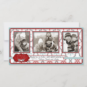Tarjeta fotográfica de Navidad Retro Snowflakes