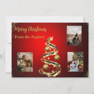 Tarjeta fotográfica de Navidad roja con decoración