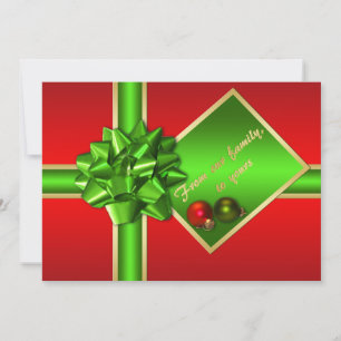 Tarjeta fotográfica de Navidad roja, verde y dorad
