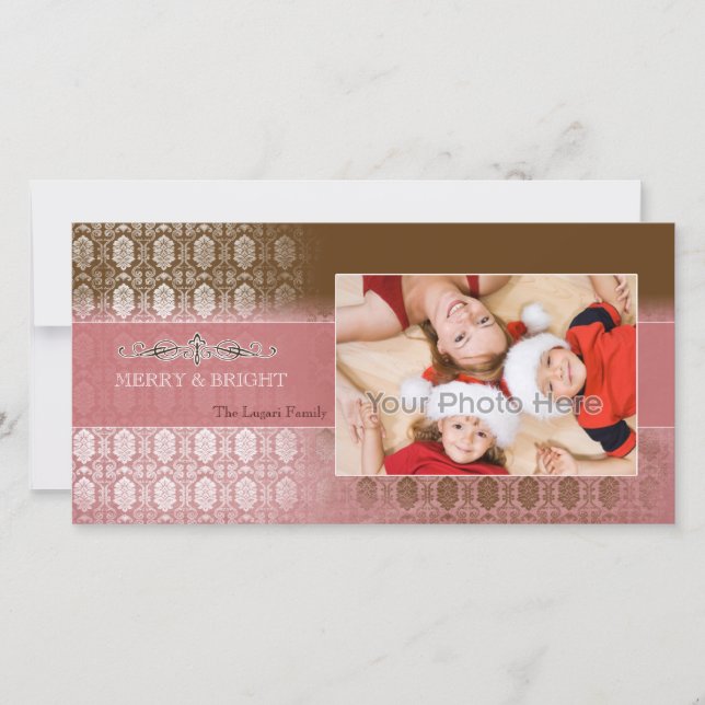 Tarjeta fotográfica de navidad rosa de chocolate (Anverso)