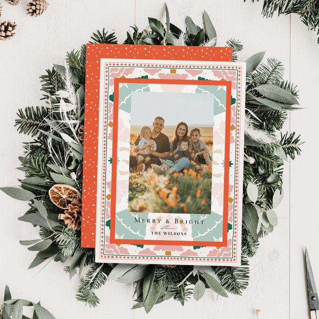 Tarjeta fotográfica de navidad rosa retro (Subido por el creador)