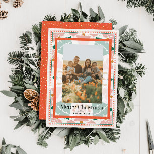 Tarjeta fotográfica de navidad rosa retro