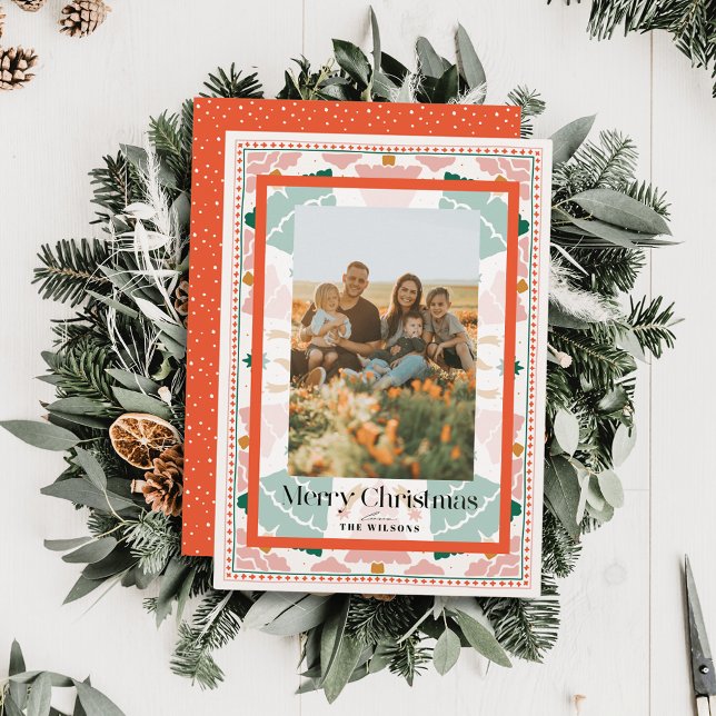 Tarjeta fotográfica de navidad rosa retro (Subido por el creador)