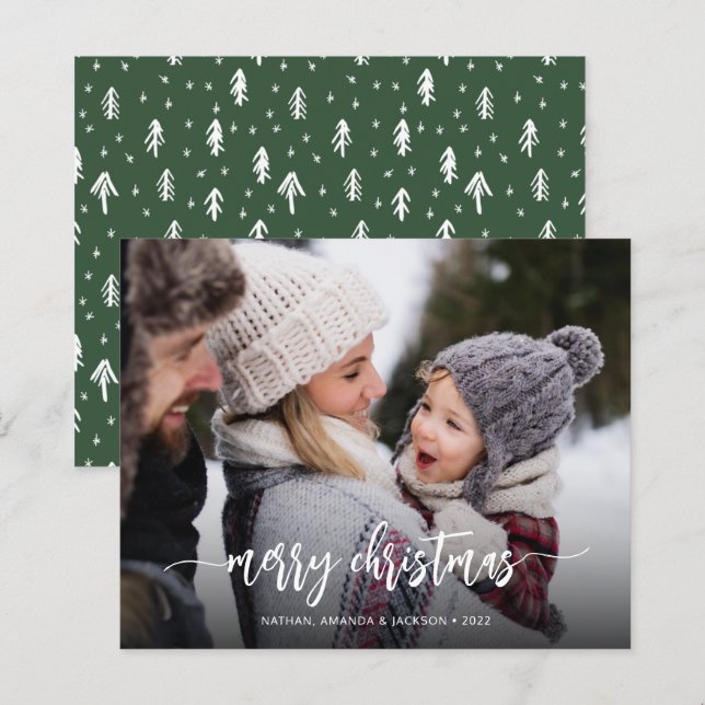 Tarjeta fotográfica de navidad Rustic Merry modern (Anverso / Reverso)