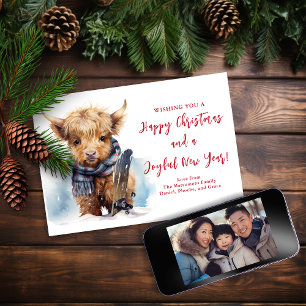 Tarjeta fotográfica de Navidad Snowboard Highland