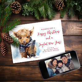 Tarjeta fotográfica de Navidad Snowboard Highland
