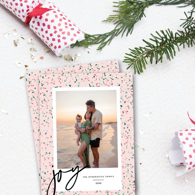 Tarjeta fotográfica de Navidad Terrazzo con menta  (Subido por el creador)