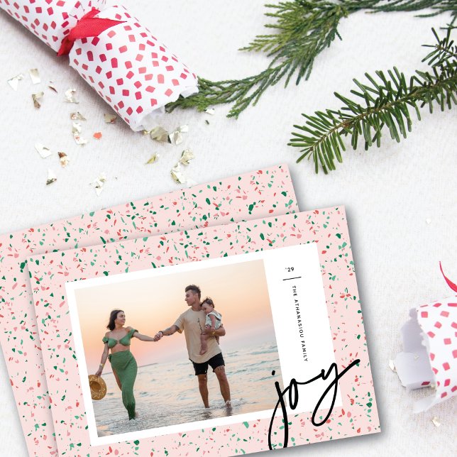 Tarjeta fotográfica de Navidad Terrazzo con menta  (Subido por el creador)