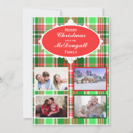 Tarjeta fotográfica de Navidad verde rojo festivo 