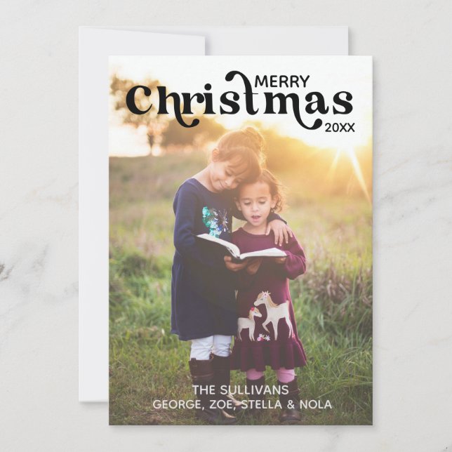 Tarjeta fotográfica de navidad | Vertical, negro (Anverso)