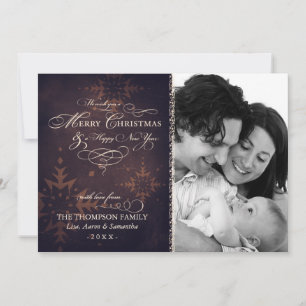 Tarjeta fotográfica de Navidad Vintage Brown Snowf